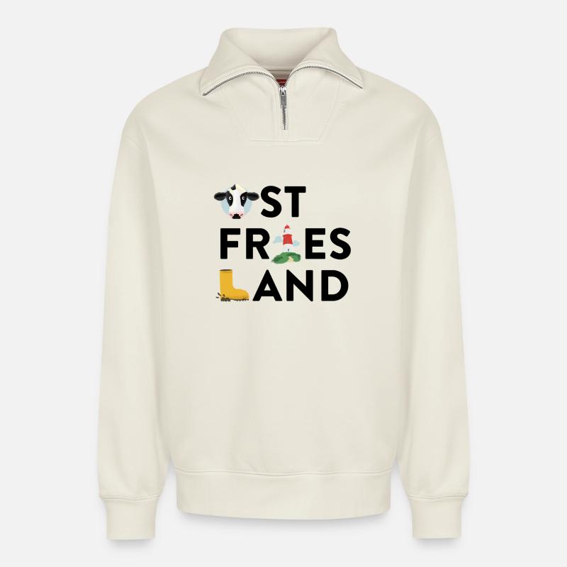 Ostfriesland - Relaxed Unisex Organic Half Zip Sweatshirt – von SPREAD - Naturweiß