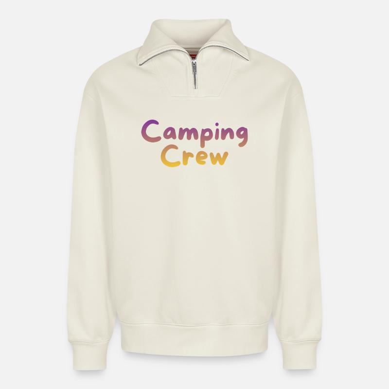 Équipe de camping - Sweat unisexe décontracté en coton biologique à demi-zip – de SPREAD - blanc cassé