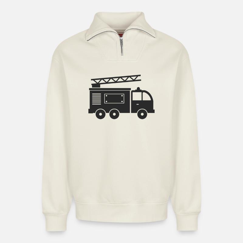 Feuerwehrauto - Relaxed Unisex Organic Half Zip Sweatshirt – von SPREAD - Naturweiß