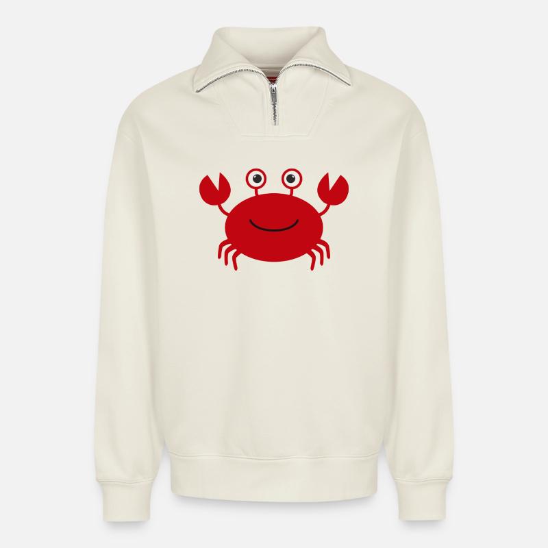 Krabbe - Relaxed Unisex Organic Half Zip Sweatshirt – von SPREAD - Naturweiß
