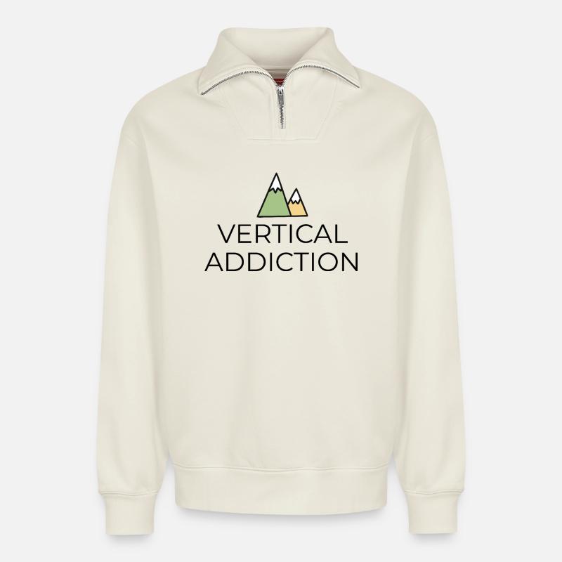 Vertical Addiction - Design mit Bergspitzen - Relaxed Unisex Organic Half Zip Sweatshirt – von SPREAD - Naturweiß