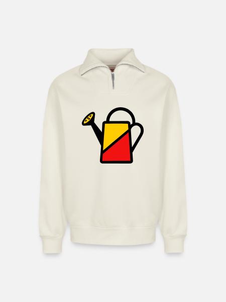 Two-tone watering can tool vegetable gardener - Relaxed Unisex Organic Half Zip Sweatshirt – by SPREAD - off white