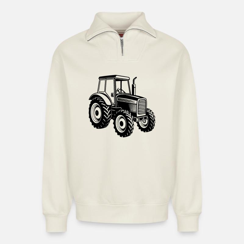 Farming tractor - Relaxed Unisex Organic Half Zip Sweatshirt – by SPREAD - off white