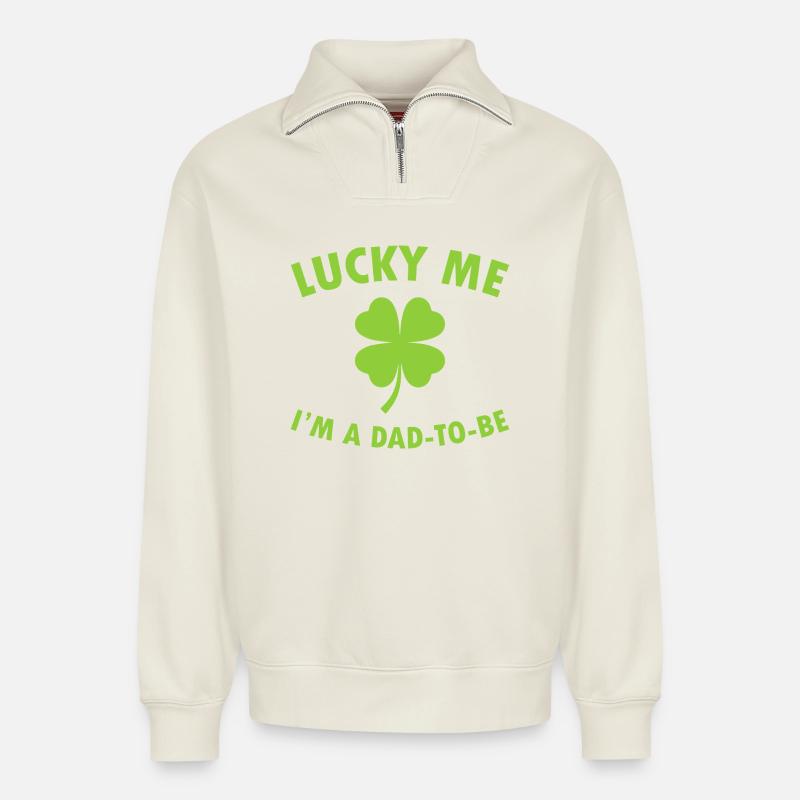 Glücklicher Papa Shamrock - Relaxed Unisex Organic Half Zip Sweatshirt – von SPREAD - Naturweiß