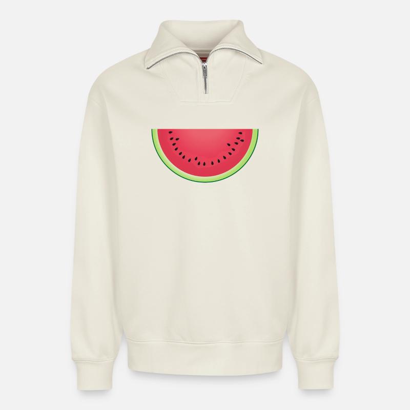 Tranche de pastèque juteuse - Sweat unisexe décontracté en coton biologique à demi-zip – de SPREAD - blanc cassé