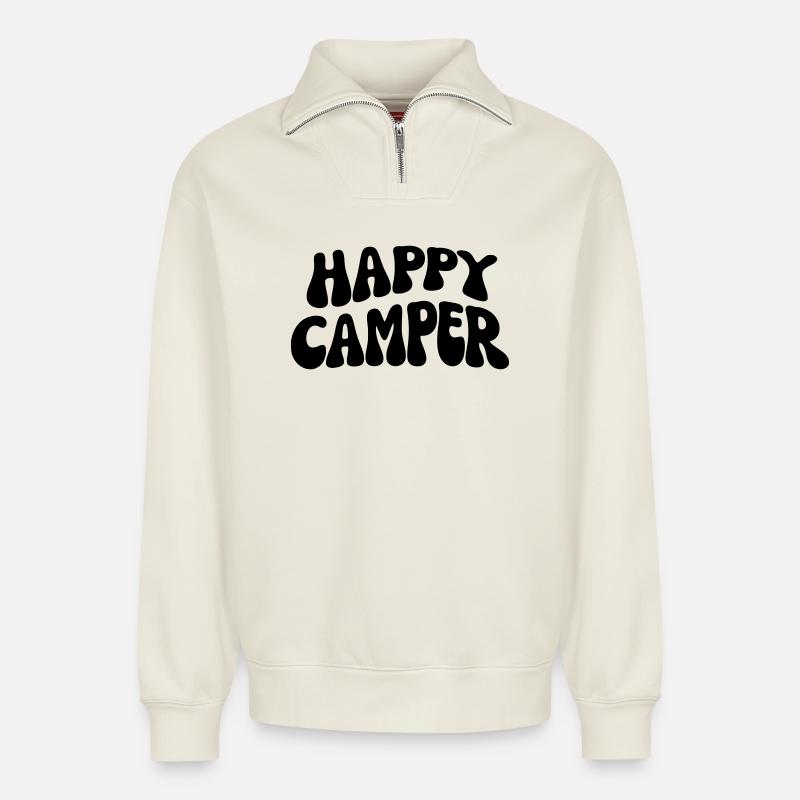 Happy Camper - Relaxed Unisex Organic Half Zip Sweatshirt – von SPREAD - Naturweiß