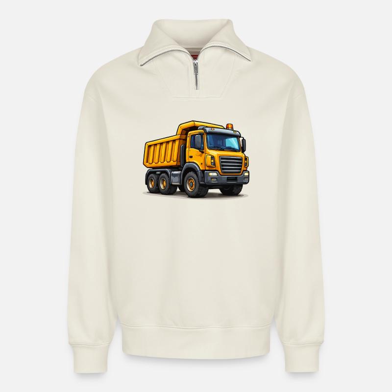 Baufahrzeug Kipplaster - Relaxed Unisex Organic Half Zip Sweatshirt – von SPREAD - Naturweiß