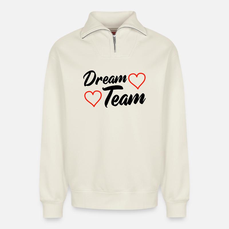 Équipe de rêve - Sweat unisexe décontracté en coton biologique à demi-zip – de SPREAD - blanc cassé