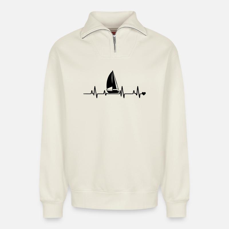 Segelboot - Relaxed Unisex Organic Half Zip Sweatshirt – von SPREAD - Naturweiß