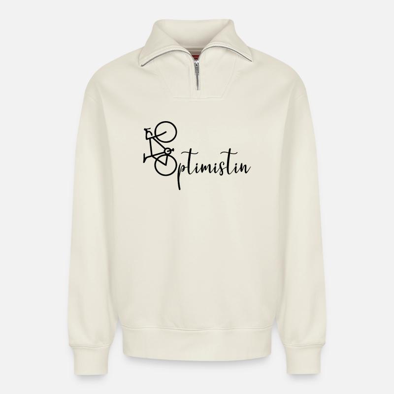 Roue cyclable Optimist - Sweat unisexe décontracté en coton biologique à demi-zip – de SPREAD - blanc cassé