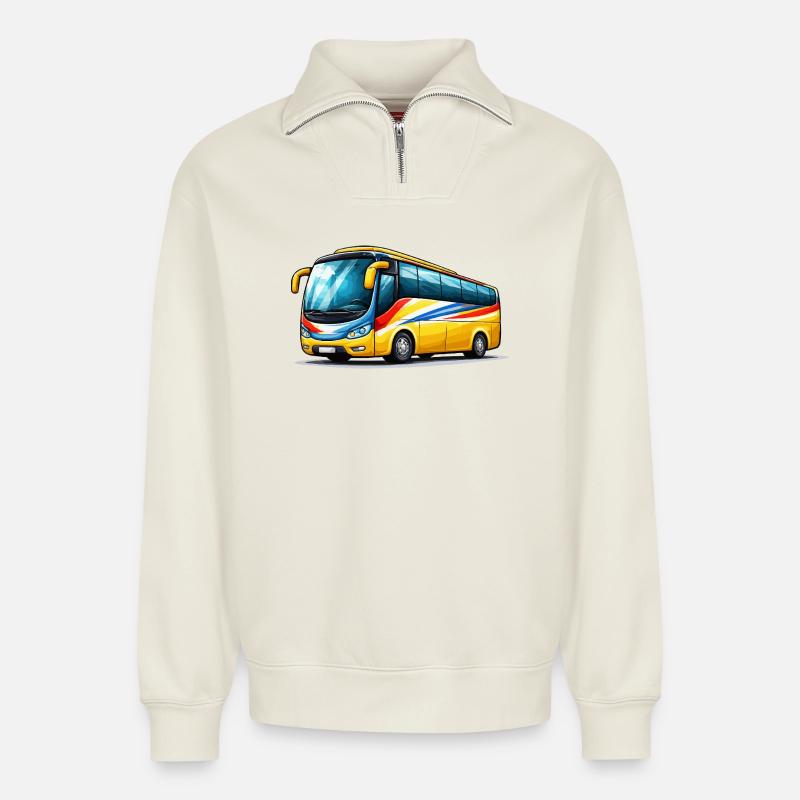 Reisebus Kunstdruck - Relaxed Unisex Organic Half Zip Sweatshirt – von SPREAD - Naturweiß