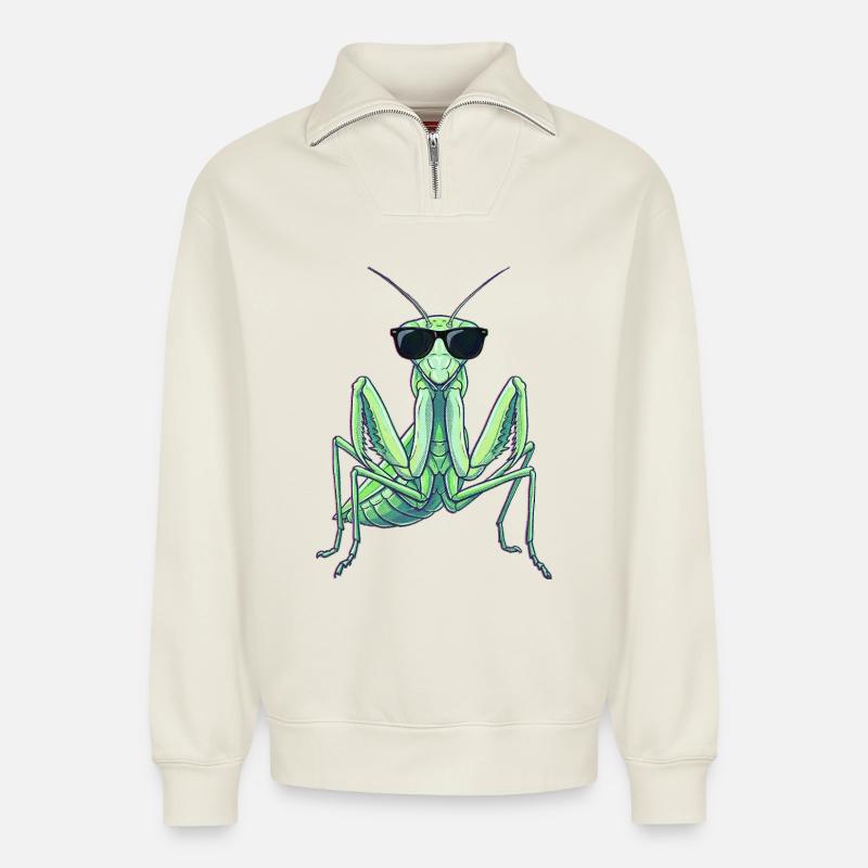 Gottesanbeterin Kung Fu Kampfkunst - Relaxed Unisex Organic Half Zip Sweatshirt – von SPREAD - Naturweiß