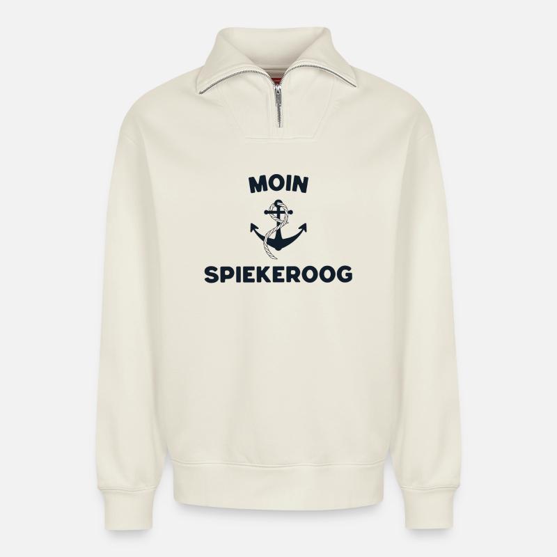 Moin Spiekeroog – Maritimes Anker-Design - Relaxed Unisex Organic Half Zip Sweatshirt – von SPREAD - Naturweiß