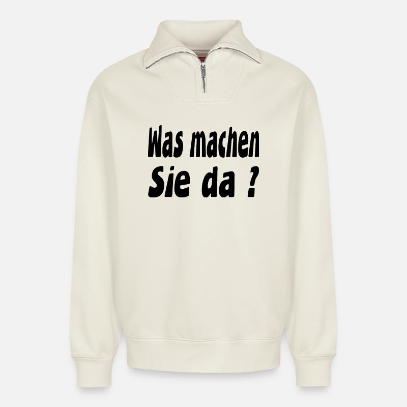 Work - Relaxed Unisex Organic Half Zip Sweatshirt – by SPREAD - off white