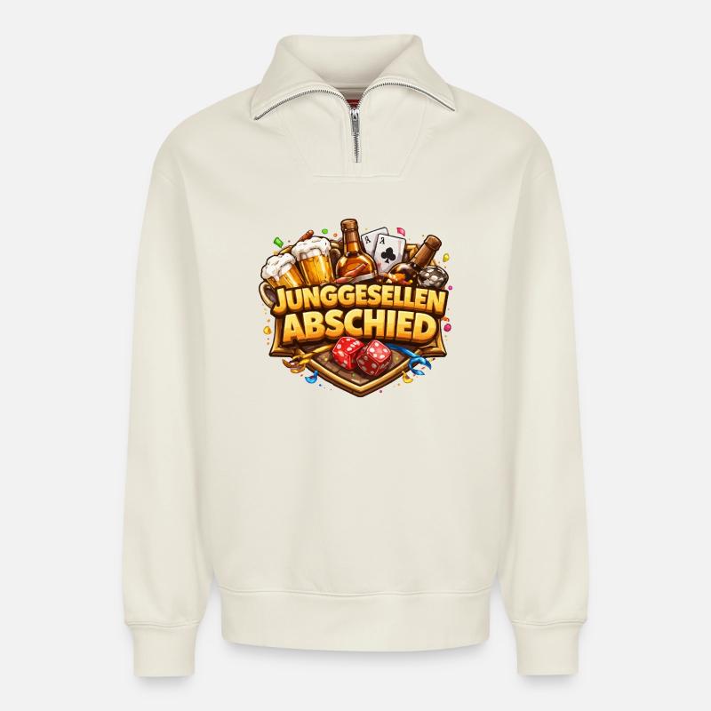Junggesellenabschied Bierwettstreit - Relaxed Unisex Organic Half Zip Sweatshirt – von SPREAD - Naturweiß