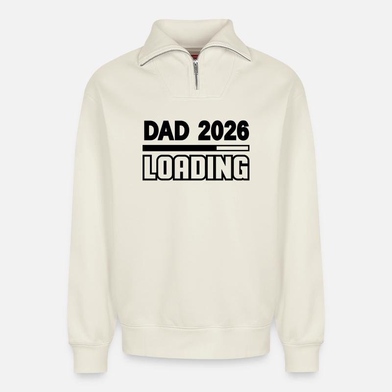 dad_2026_loading - Sweat unisexe décontracté en coton biologique à demi-zip – de SPREAD - blanc cassé