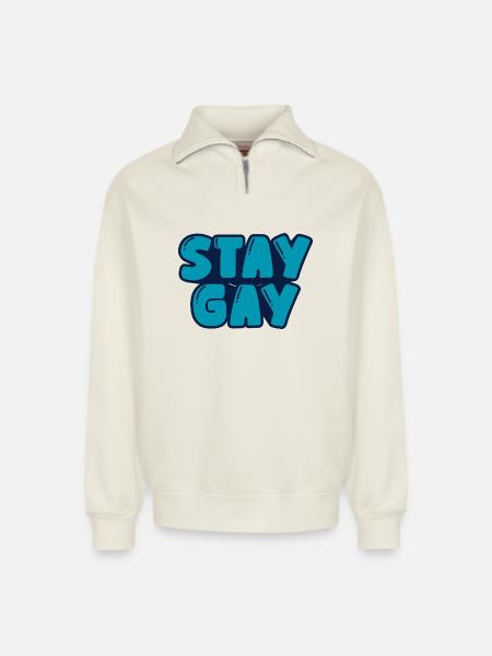Reste gay - Sweat unisexe décontracté en coton biologique à demi-zip – de SPREAD - blanc cassé