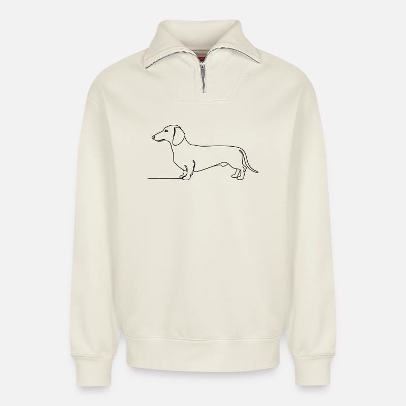 Dackel Teckel One Line Art - Relaxed Unisex Organic Half Zip Sweatshirt – von SPREAD - Naturweiß