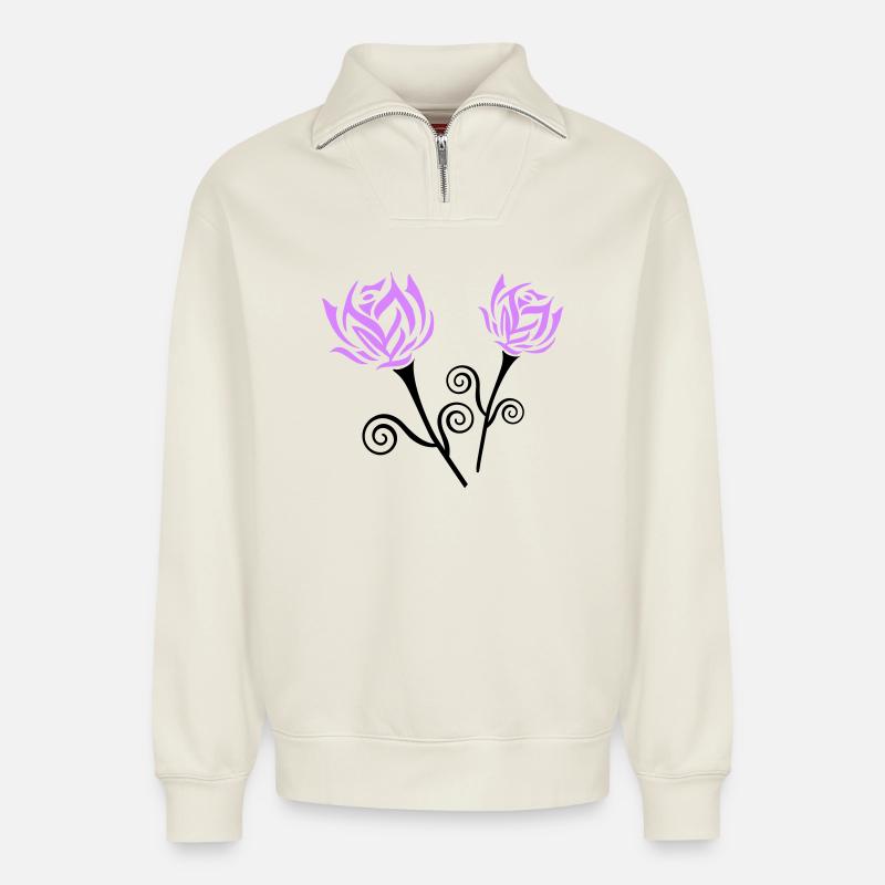 Roses - Relaxed Unisex Organic Half Zip Sweatshirt – by SPREAD - off white