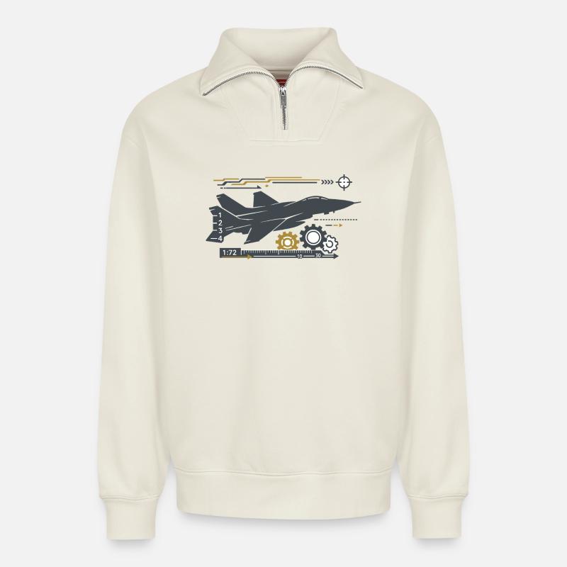 Jetgear Technikumflug Muster - Relaxed Unisex Organic Half Zip Sweatshirt – von SPREAD - Naturweiß