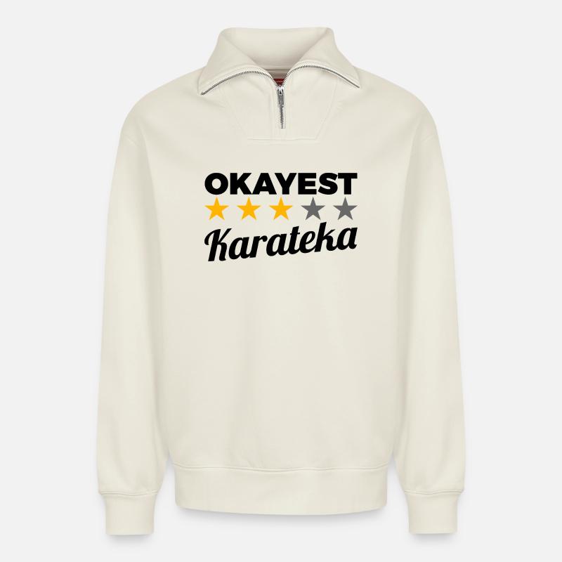 Lustiger Karateka - Relaxed Unisex Organic Half Zip Sweatshirt – von SPREAD - Naturweiß