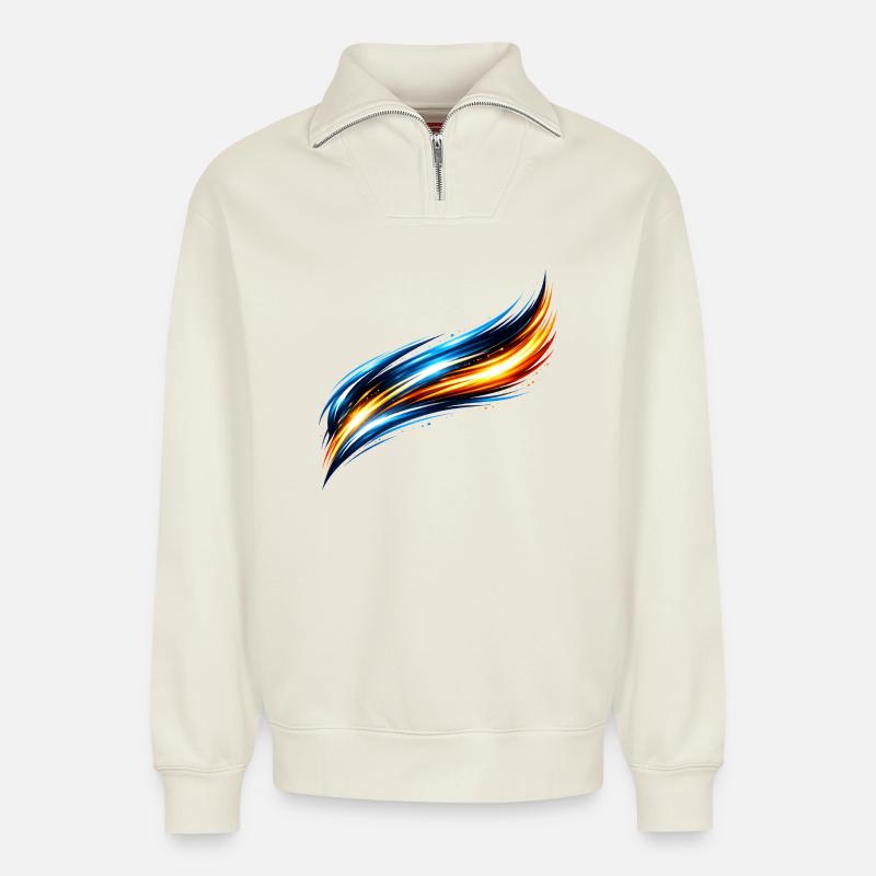 Sportliches Trikot Design Dynamischer Effekt - Relaxed Unisex Organic Half Zip Sweatshirt – von SPREAD - Naturweiß