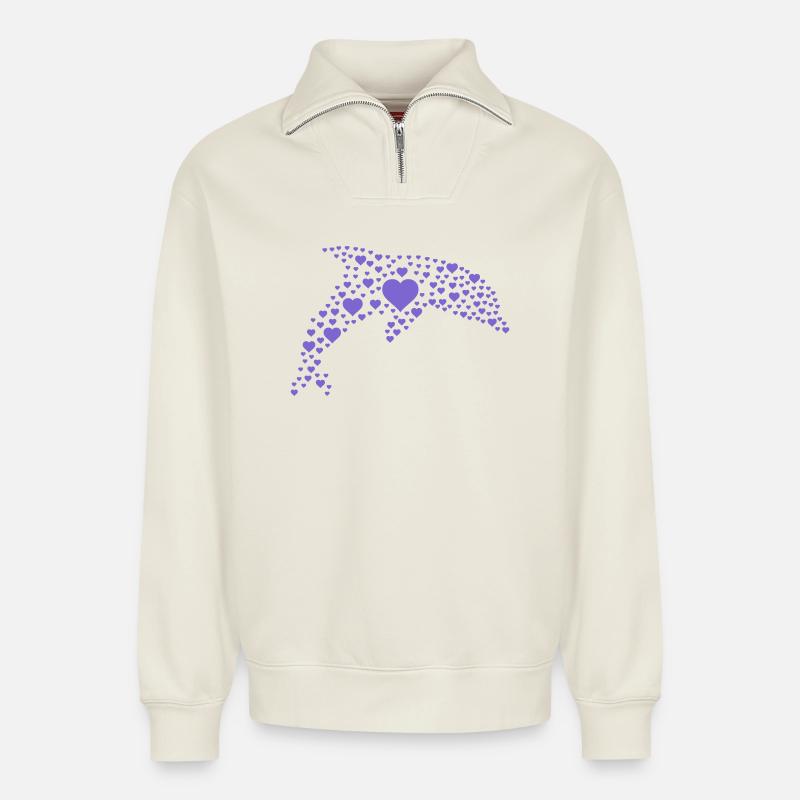 dolphin_hearts - Relaxed Unisex Organic Half Zip Sweatshirt – von SPREAD - Naturweiß