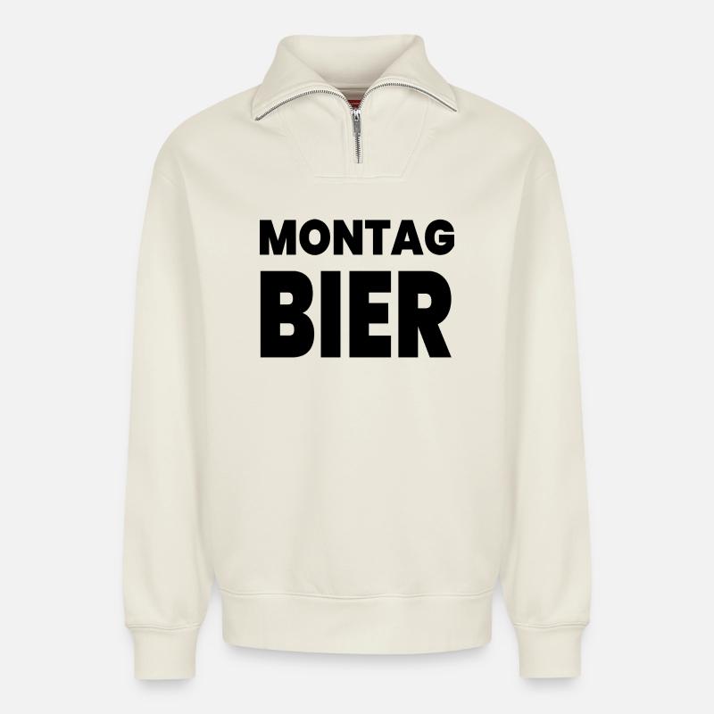 Bier - Relaxed Unisex Organic Half Zip Sweatshirt – von SPREAD - Naturweiß
