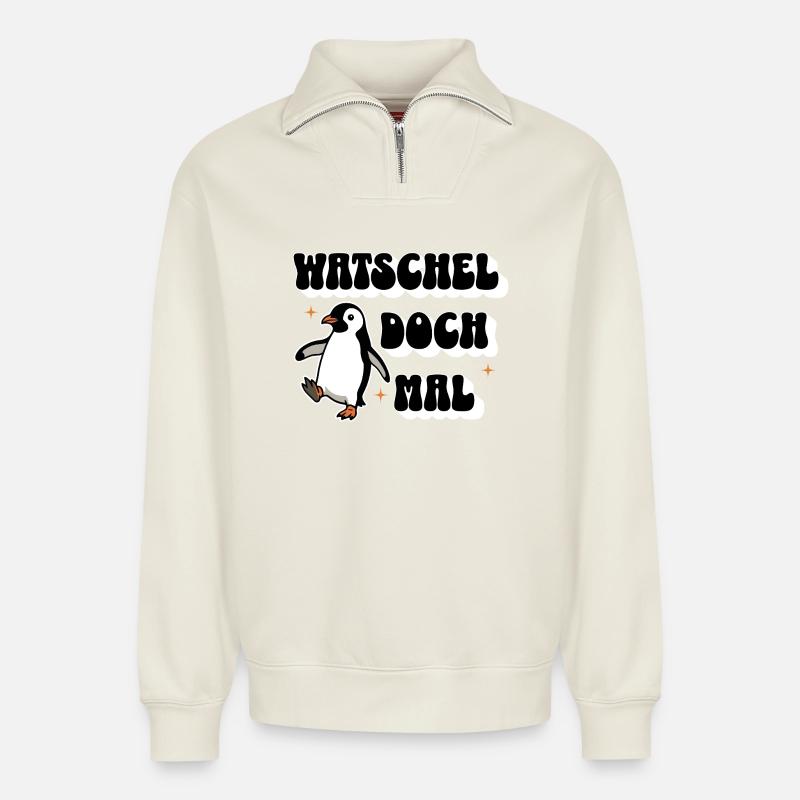 Watschel doch mal - Relaxed Unisex Organic Half Zip Sweatshirt – von SPREAD - Naturweiß