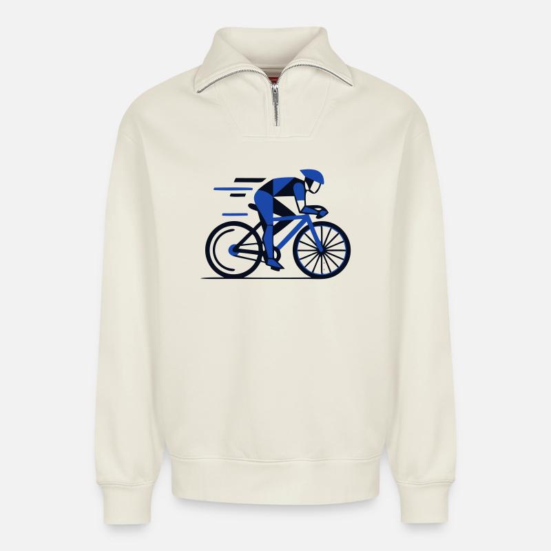 Dynamischer Rennrad Fahrer Polygon - Relaxed Unisex Organic Half Zip Sweatshirt – von SPREAD - Naturweiß