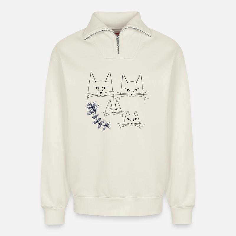Katzen mit Blumenranke - Relaxed Unisex Organic Half Zip Sweatshirt – von SPREAD - Naturweiß
