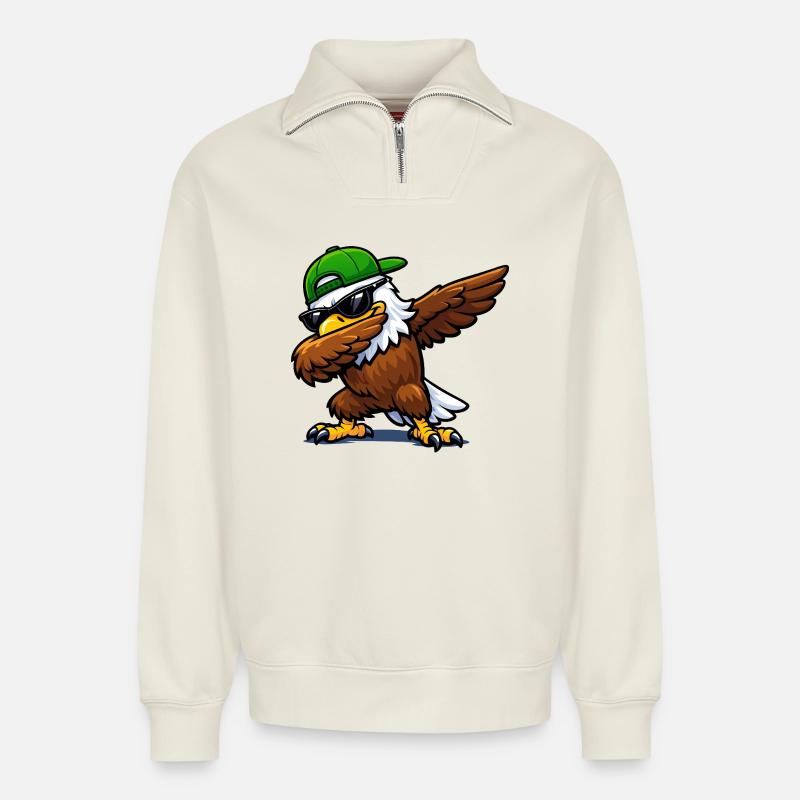 Aigle à l’eau à dabber - Sweat unisexe décontracté en coton biologique à demi-zip – de SPREAD - blanc cassé