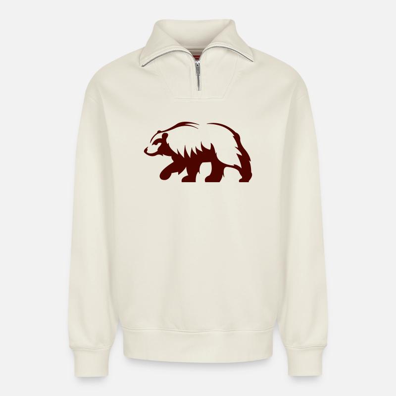 Waldbär Silhouette - Relaxed Unisex Organic Half Zip Sweatshirt – von SPREAD - Naturweiß