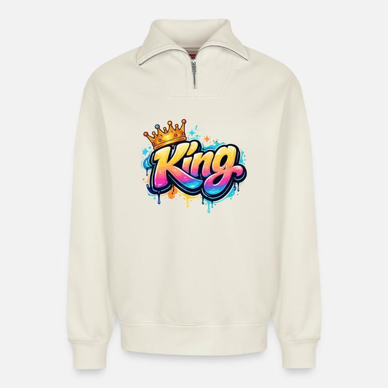 Königliche Graffiti King - Relaxed Unisex Organic Half Zip Sweatshirt – von SPREAD - Naturweiß