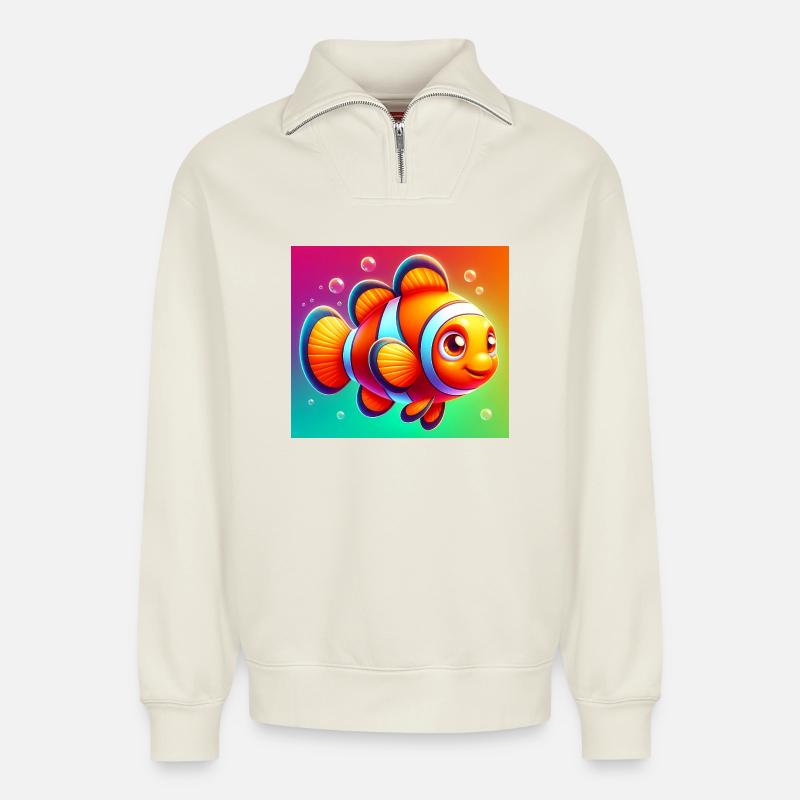 Clownfisch - Relaxed Unisex Organic Half Zip Sweatshirt – von SPREAD - Naturweiß