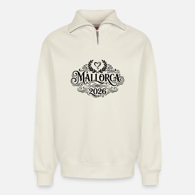 Mallorca 2026 - Relaxed Unisex Organic Half Zip Sweatshirt – von SPREAD - Naturweiß