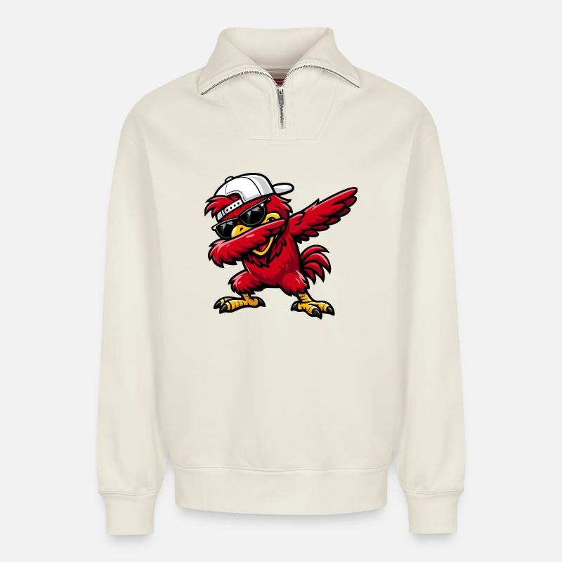 Dabbing Cardinal - Relaxed Unisex Organic Half Zip Sweatshirt – by SPREAD - off white