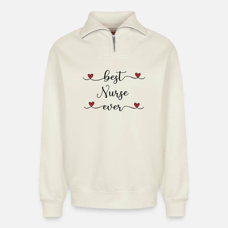 beste Krankenschwester - Relaxed Unisex Organic Half Zip Sweatshirt – von SPREAD - Naturweiß