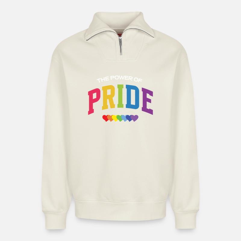 LGBT-Pride-Monat – Die Kraft des Stolzes - Relaxed Unisex Organic Half Zip Sweatshirt – von SPREAD - Naturweiß
