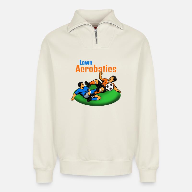 Lawn Acrobats Fußballakrobaten (Blutgrätsche) - Relaxed Unisex Organic Half Zip Sweatshirt – von SPREAD - Naturweiß