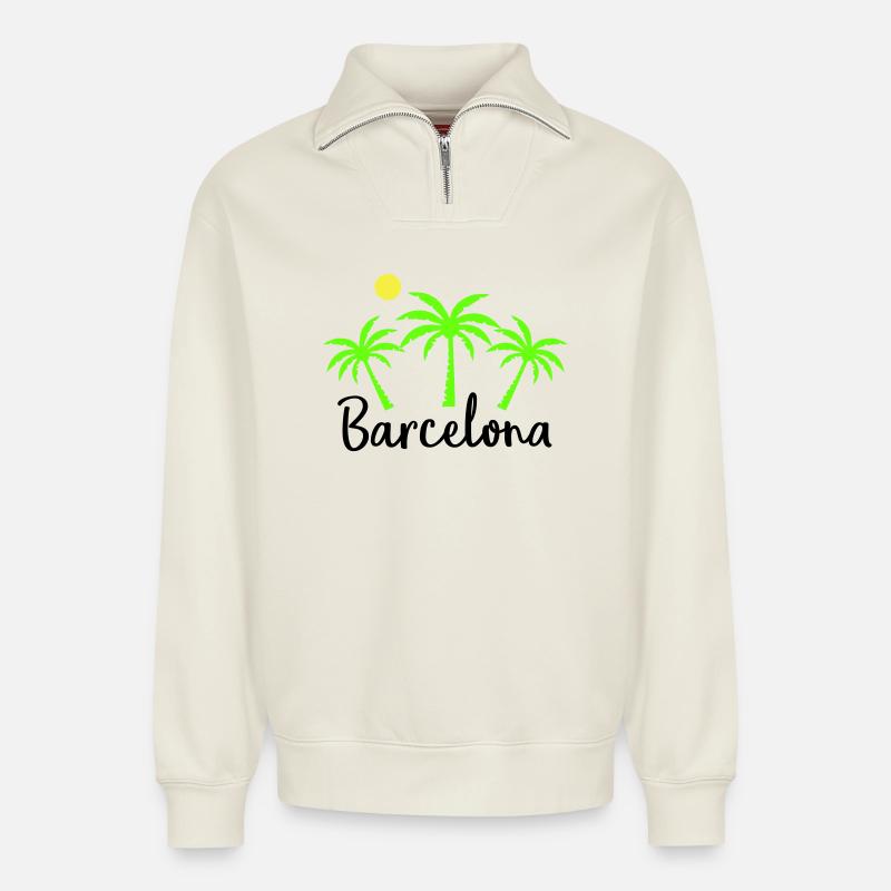 Barcelona - Relaxed Unisex Organic Half Zip Sweatshirt – von SPREAD - Naturweiß