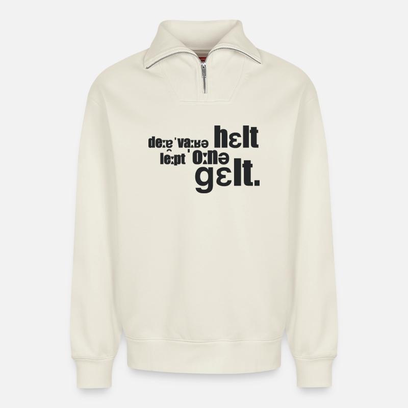 Der wahre Held - Relaxed Unisex Organic Half Zip Sweatshirt – von SPREAD - Naturweiß