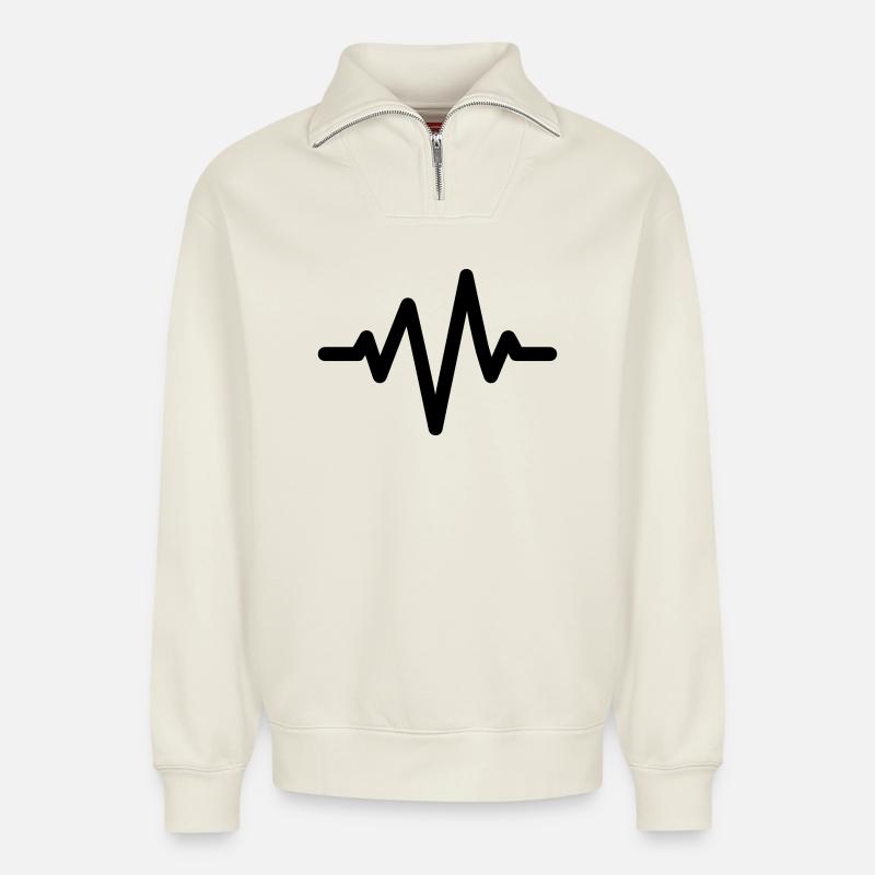 Herzschlag - Relaxed Unisex Organic Half Zip Sweatshirt – von SPREAD - Naturweiß