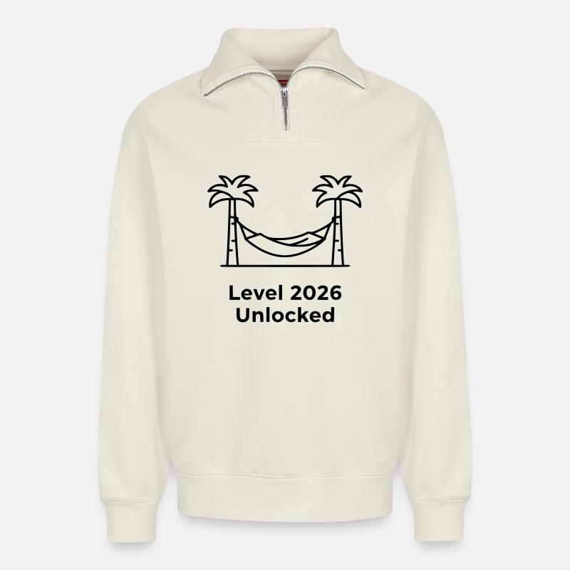 Level 2026 Unlocked Hammock - Relaxed Unisex Organic Half Zip Sweatshirt – by SPREAD - off white