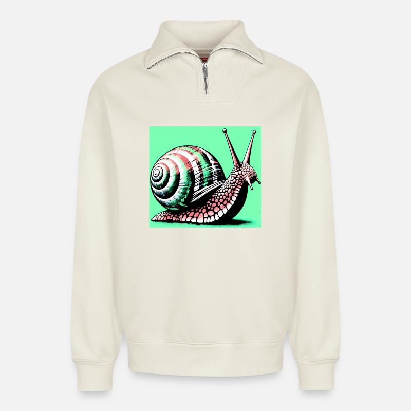 Snail - Relaxed Unisex Organic Half Zip Sweatshirt – by SPREAD - off white