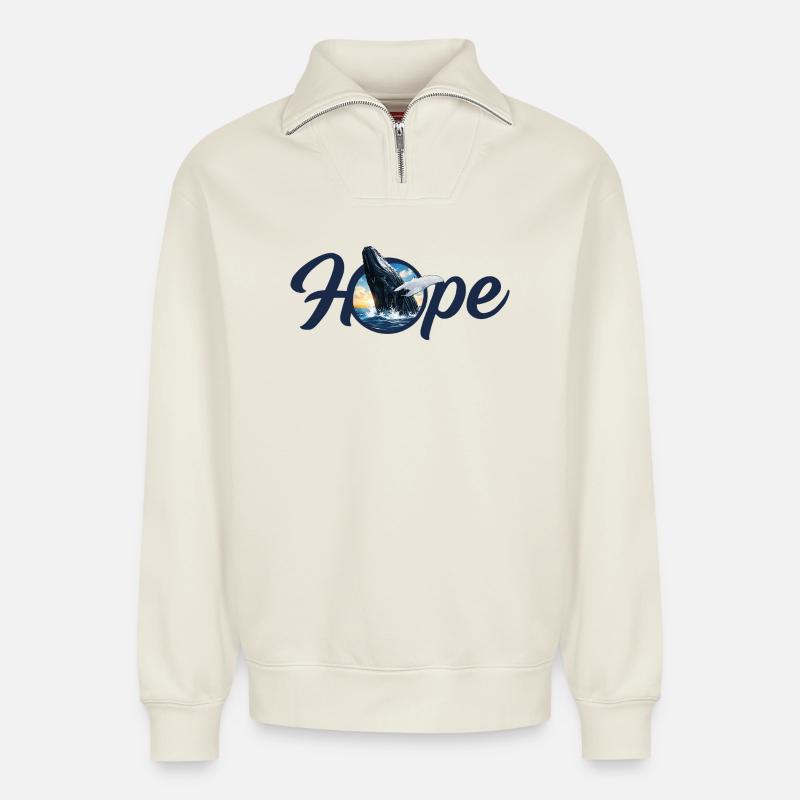 Hope ! Wal - Unvergessen - Relaxed Unisex Organic Half Zip Sweatshirt – von SPREAD - Naturweiß