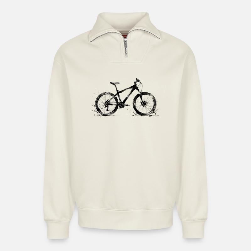 MTB Sumi-e – Japanese ink drawing - Relaxed Unisex Organic Half Zip Sweatshirt – by SPREAD - off white