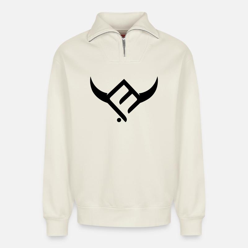 Mariflor bull - Relaxed Unisex Organic Half Zip Sweatshirt – by SPREAD - off white