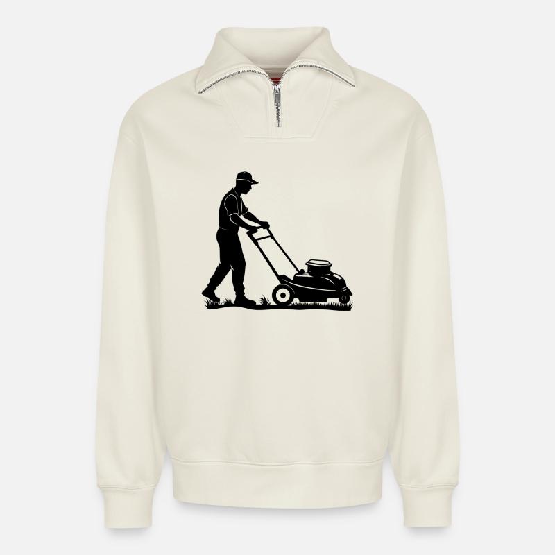 Rasenmäher - Relaxed Unisex Organic Half Zip Sweatshirt – von SPREAD - Naturweiß