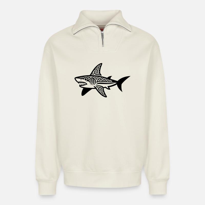 Maori-Hai - Relaxed Unisex Organic Half Zip Sweatshirt – von SPREAD - Naturweiß